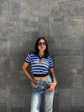 Brown x Baby Blue Retro Henley Top