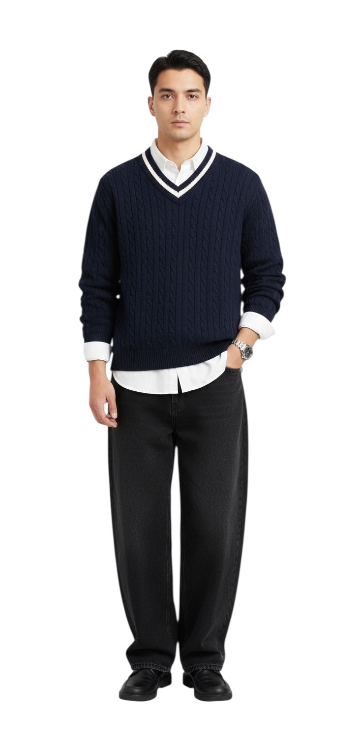 Navy Blue Braided Sweater