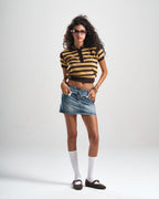 Brown x Yellow Retro Henley Top