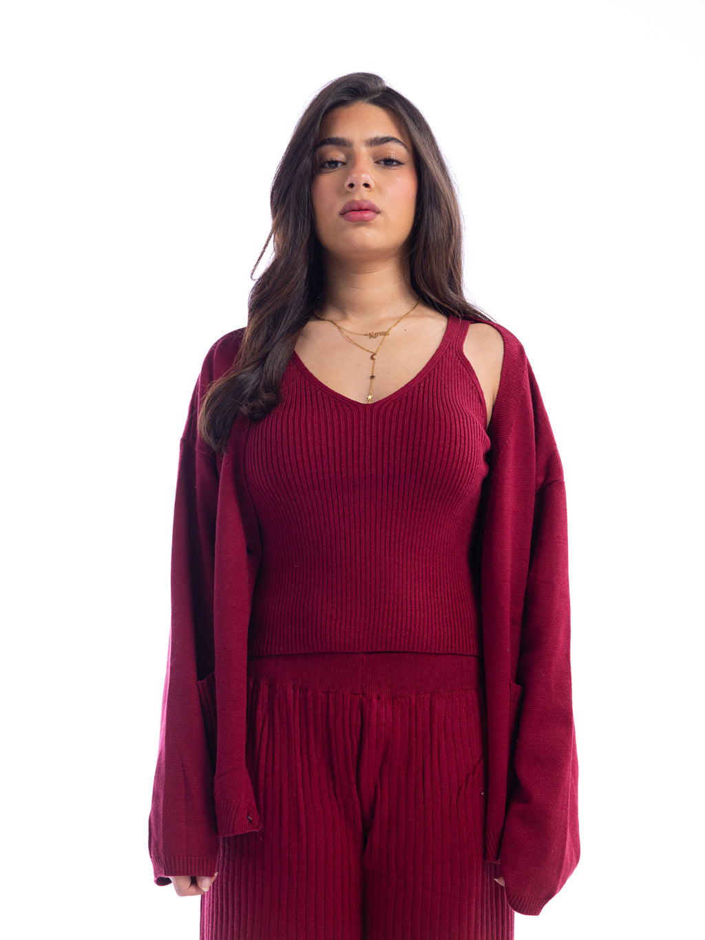 Velvet Burgundy Knitted 3 Piece Set
