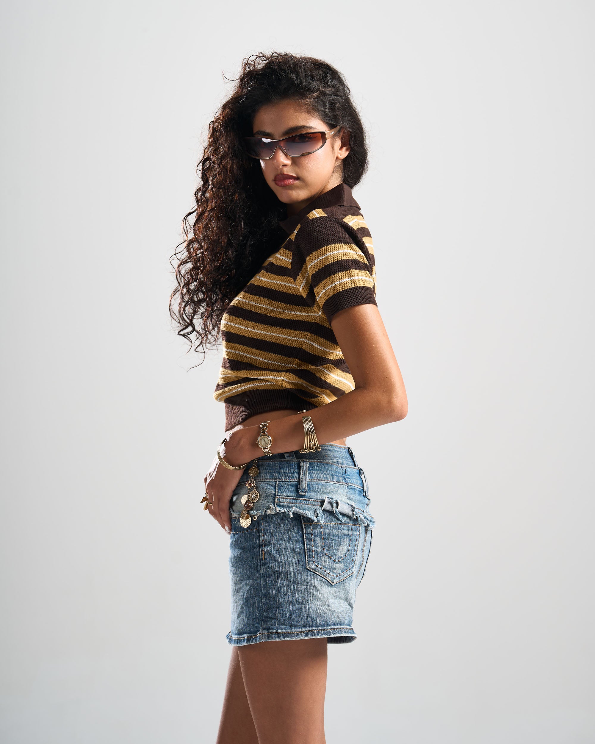 Brown x Yellow Retro Henley Top
