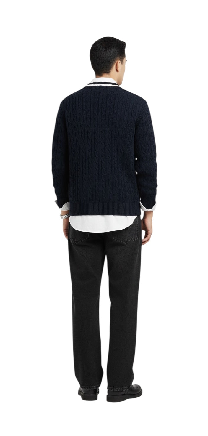 Navy Blue Braided Sweater