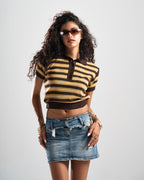 Brown x Yellow Retro Henley Top