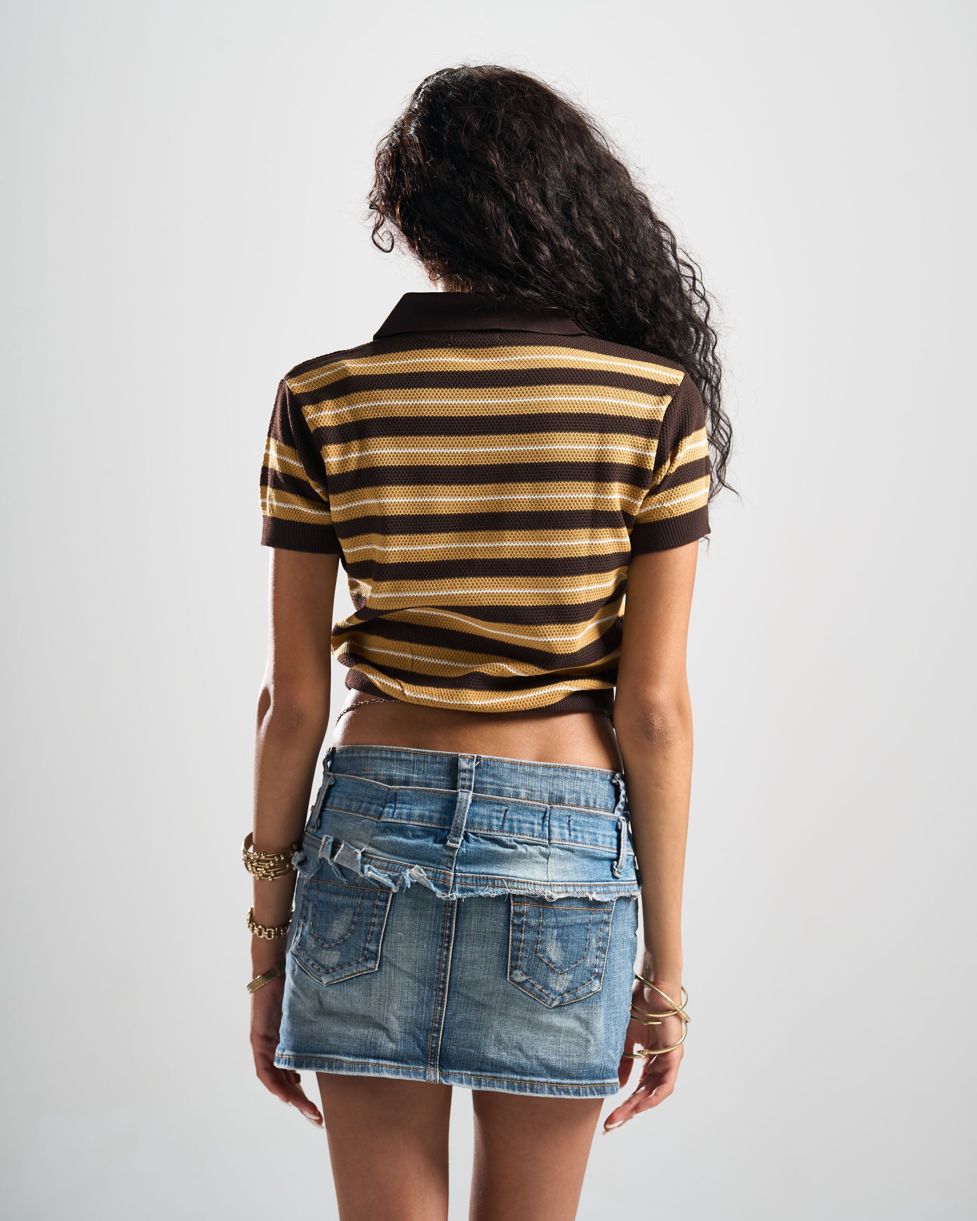 Brown x Yellow Retro Henley Top