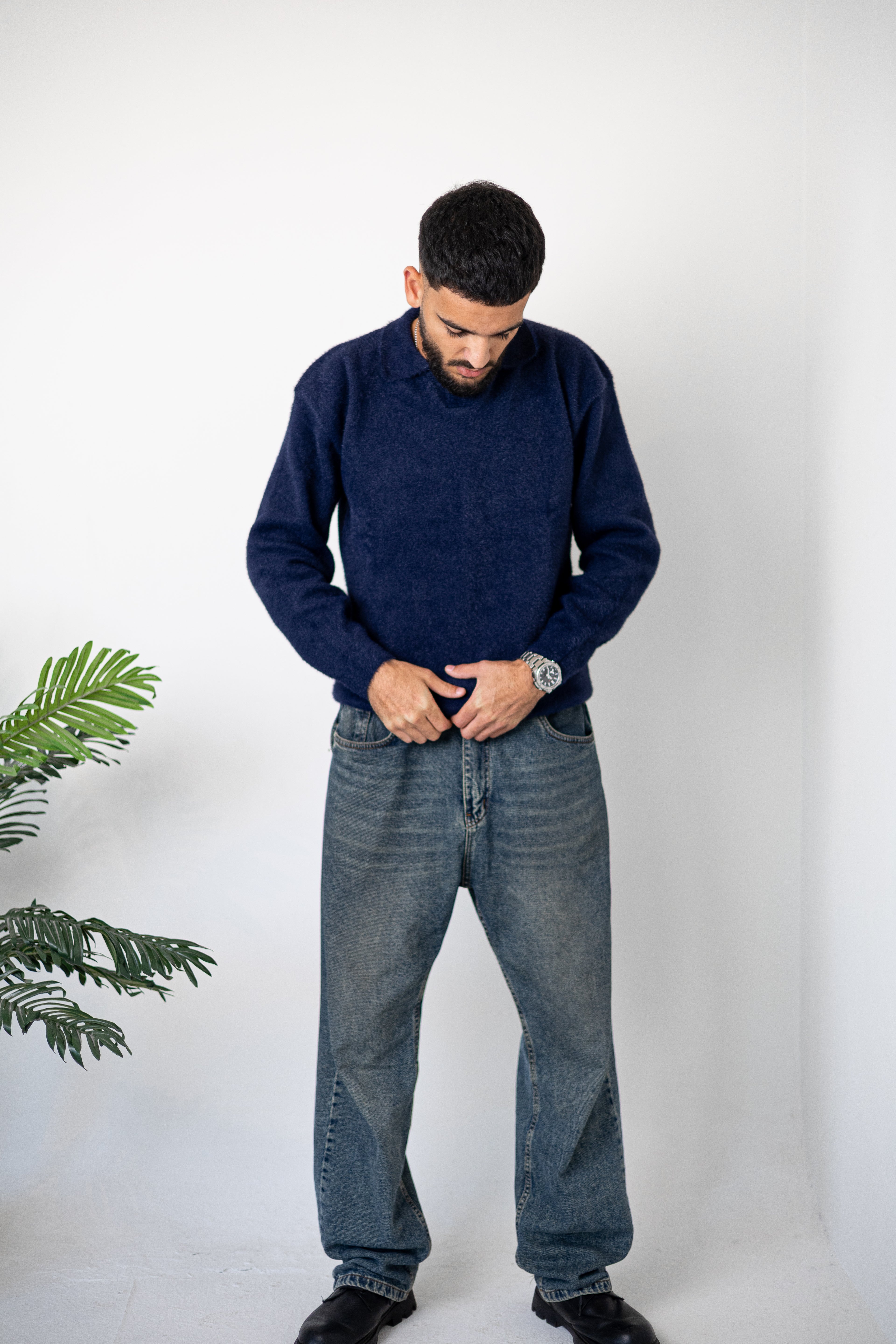 Navy Blue Mohair Polo