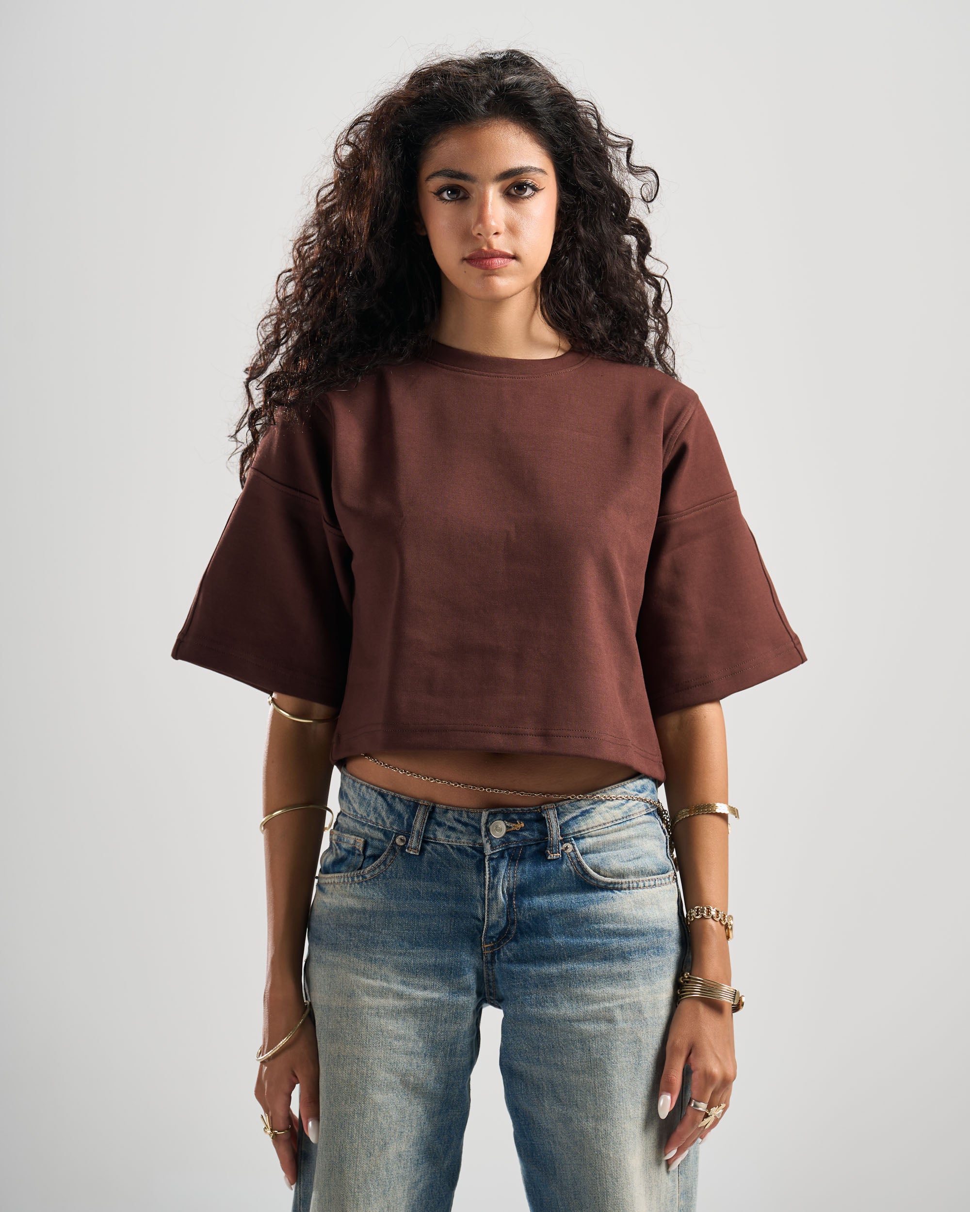 Brown Signature Cropped Tshirt