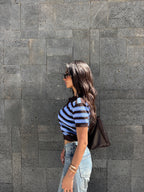 Brown x Baby Blue Retro Henley Top