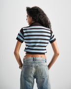 Brown x Baby Blue Retro Henley Top