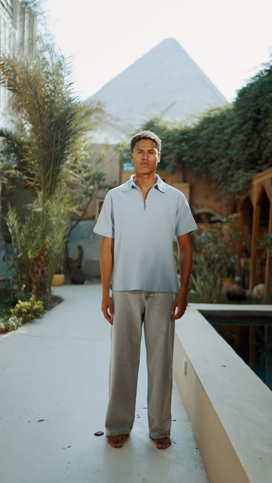 BABY BLUE QUARTER ZIP POLO XC 500
