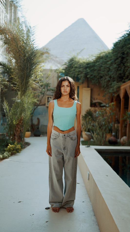 TURQUOISE SCULPT CORSET TOP