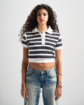 White x Navy Retro Henley Top