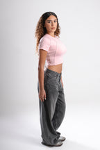 SCULPTED STITCH PINK CROP TOP