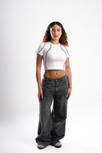 SCULPTED STITCH WHITE CROP TOP