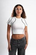 SCULPTED STITCH WHITE CROP TOP
