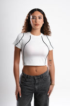SCULPTED STITCH WHITE CROP TOP