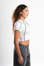 SCULPTED STITCH WHITE CROP TOP