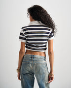 White x Navy Retro Henley Top