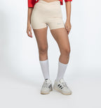 Cream Beige Criss Cross Biker Shorts