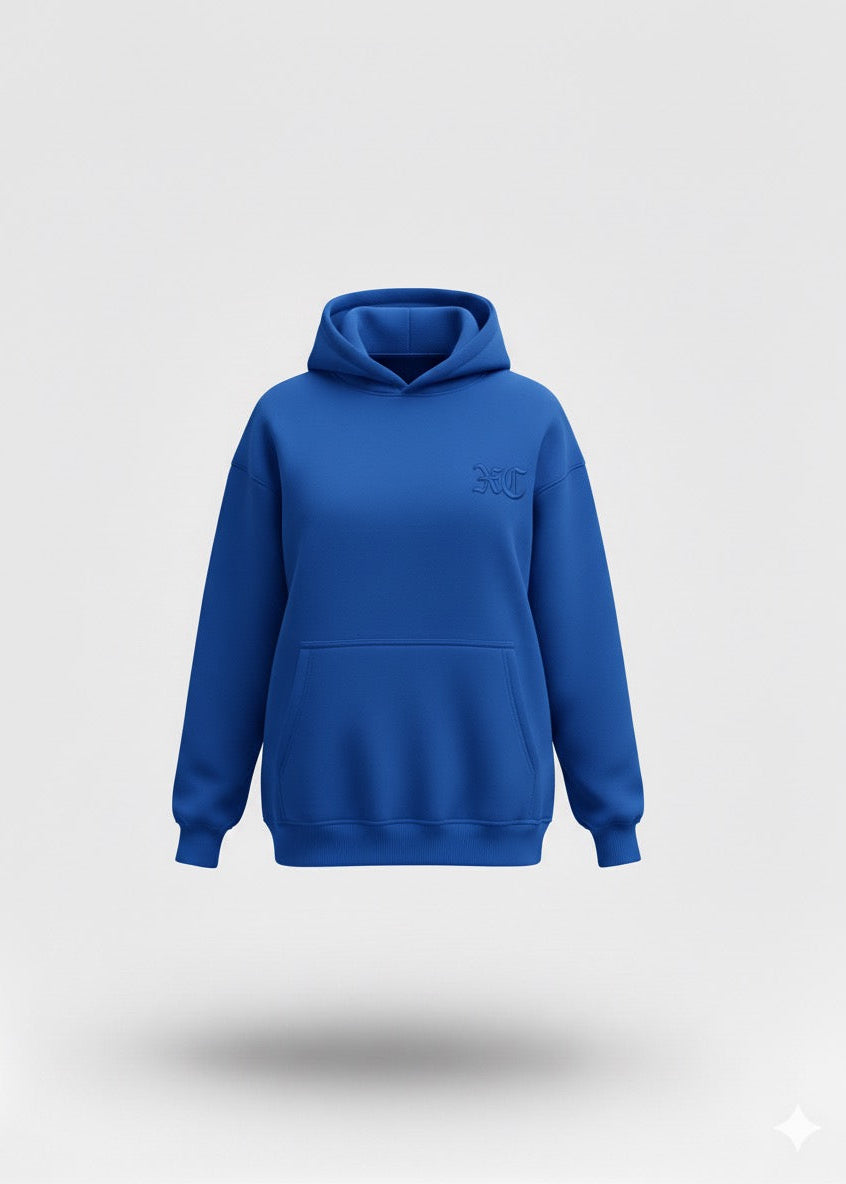 Blue hoodie on a light gray background