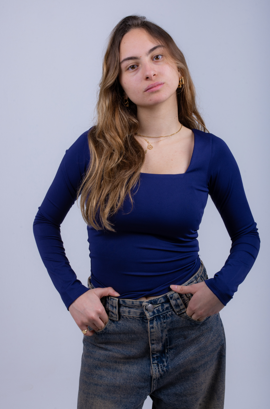 Navy Blue Long Sleeve Top