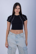 SCULPTED STITCH BLACK CROP TOP XC INFINITY
